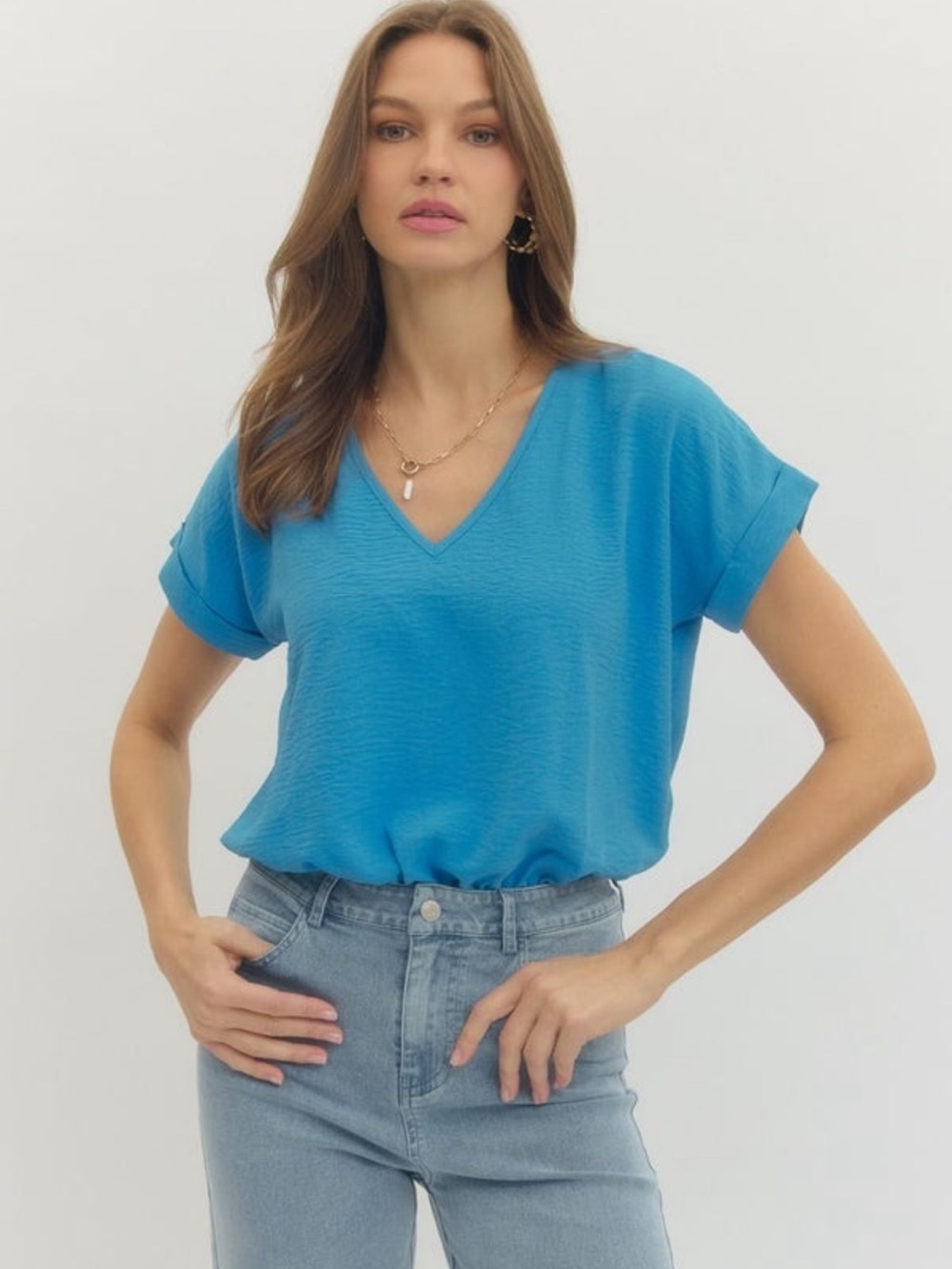 New Entro Bright Blue Cobalt Blue Blouse Bodysuit Top Size Medium